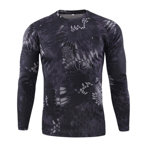 Men's outdoor camping Round neck python pattern camouflage outdoor long-sleeved t-shirt riding mountaineering hiking tops for male