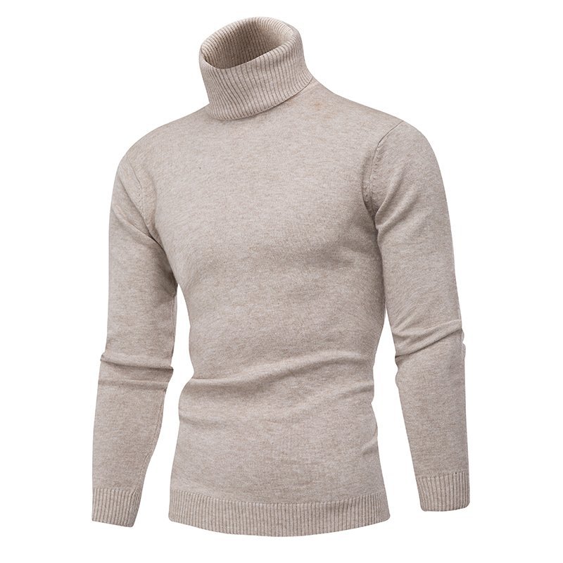 New men's high collar solid color pullover in autumn and winter