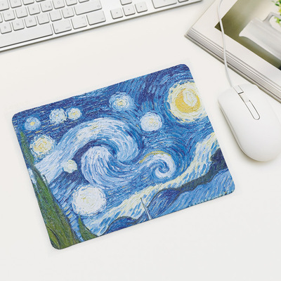 油画梵高可爱创意鼠标垫 小清新加厚锁边防滑 办公桌垫小号护腕垫