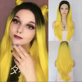 cosplay新款假发 黄色渐变长直发 微卷发 动漫假发高温丝