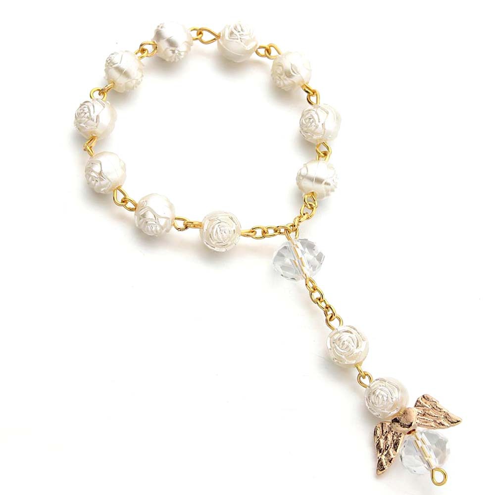 Cross-border Hot Sale Religious Cold Wind Special-interest Design Beads Love Angel Wings Bracelet Rose Pearl Bracelet display picture 3
