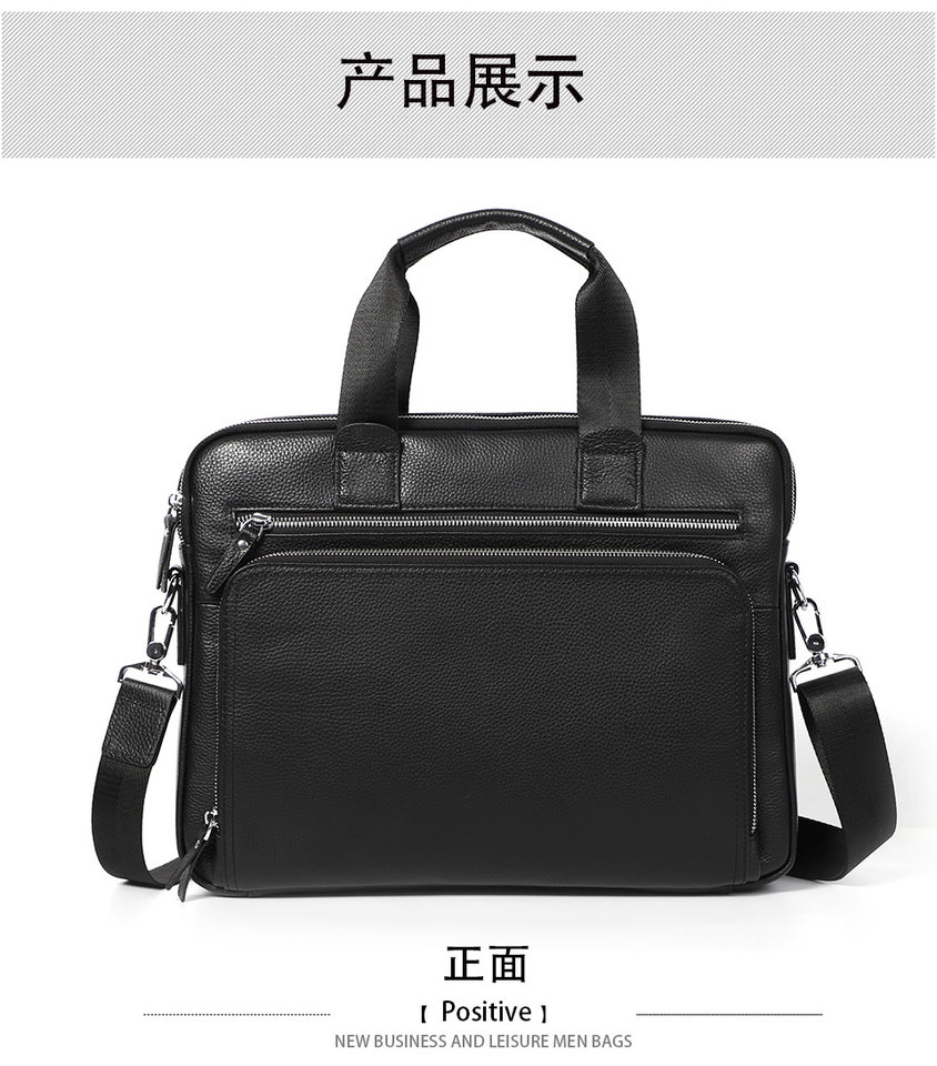 Túi công văn da bò lớp đầu dung tích lớn 38×28×8 cm, túi xách tay đeo chéo một vai cho nam, đựng được laptop 14 inch — Màu đen chi tiết 9