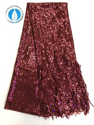 工厂直营 现货新款网布亮片绣 30CM流苏刺绣面料 珠片演出服布料|ms