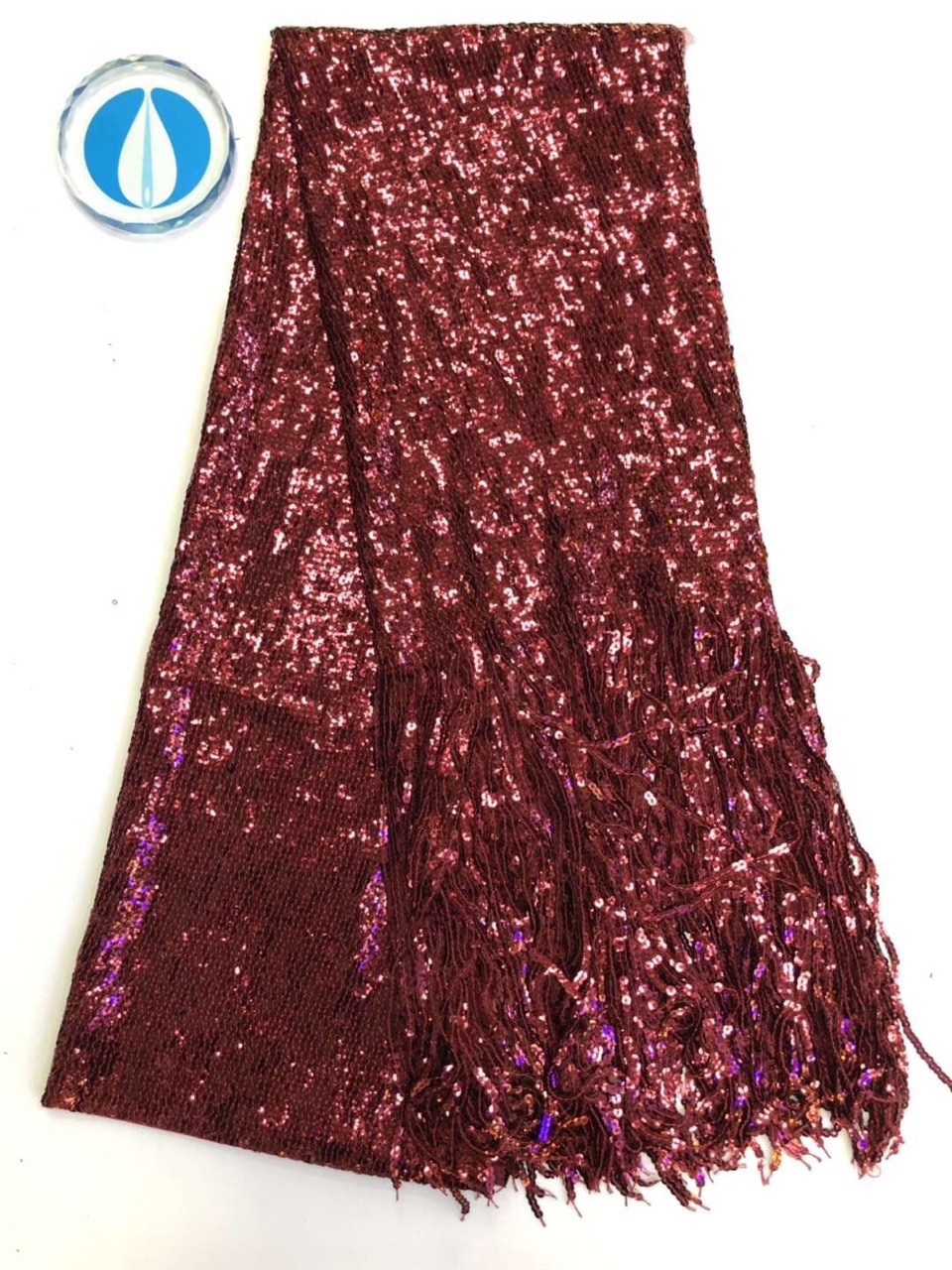 工厂直营 现货新款网布亮片绣 30CM流苏刺绣面料 珠片演出服布料|ms