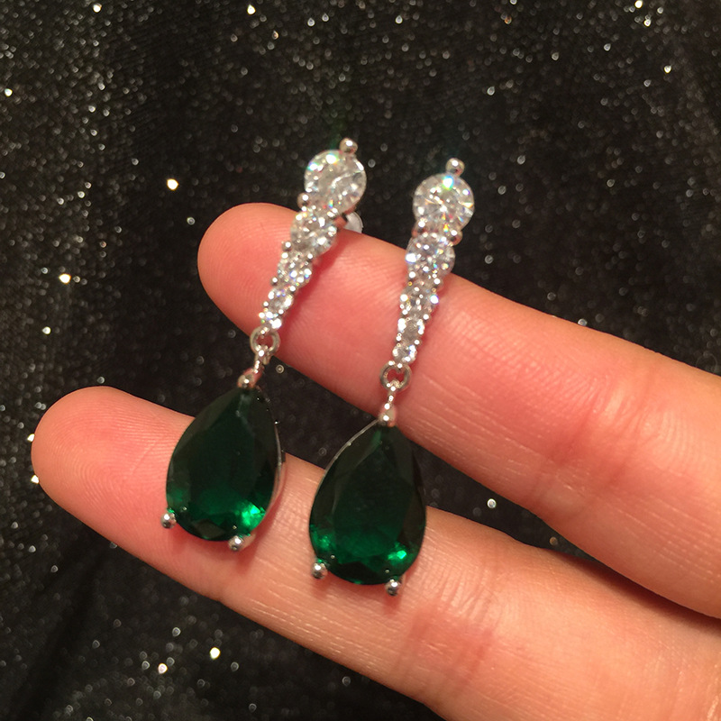 Aretes Colgantes De Moda Emerald S925 Silver Vintage Earrings display picture 5