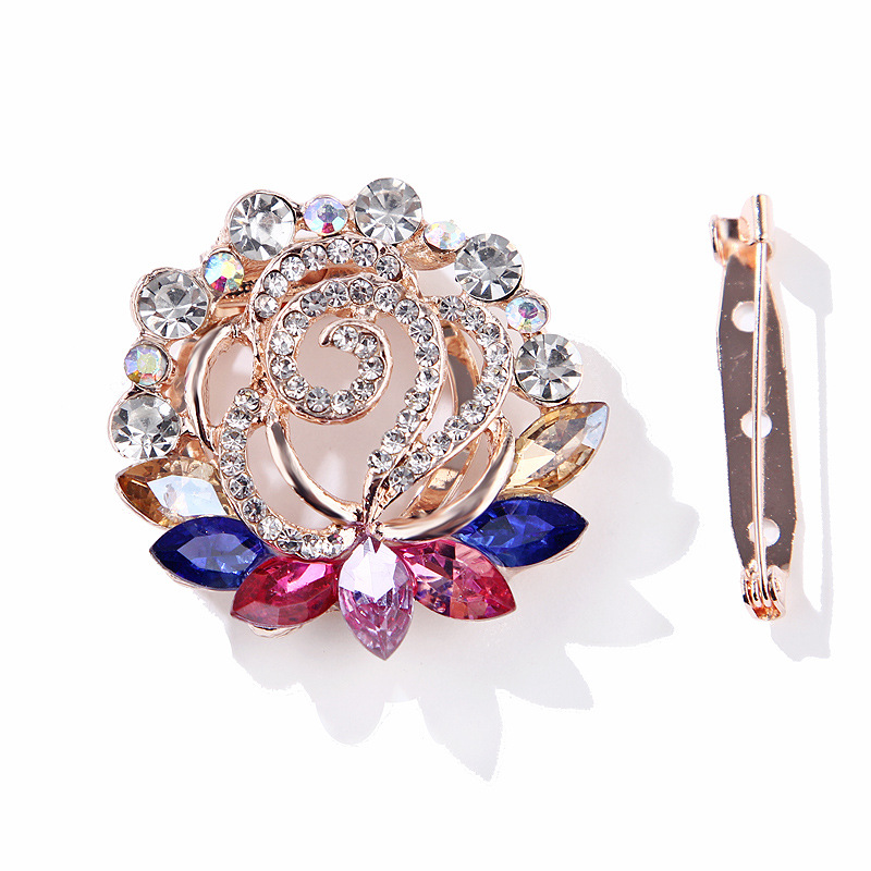 Korean fashion bunte kristall glas blume rose gold brosche schal schnalle dual zweck alle spiel kleidung zubehör_voghion.com