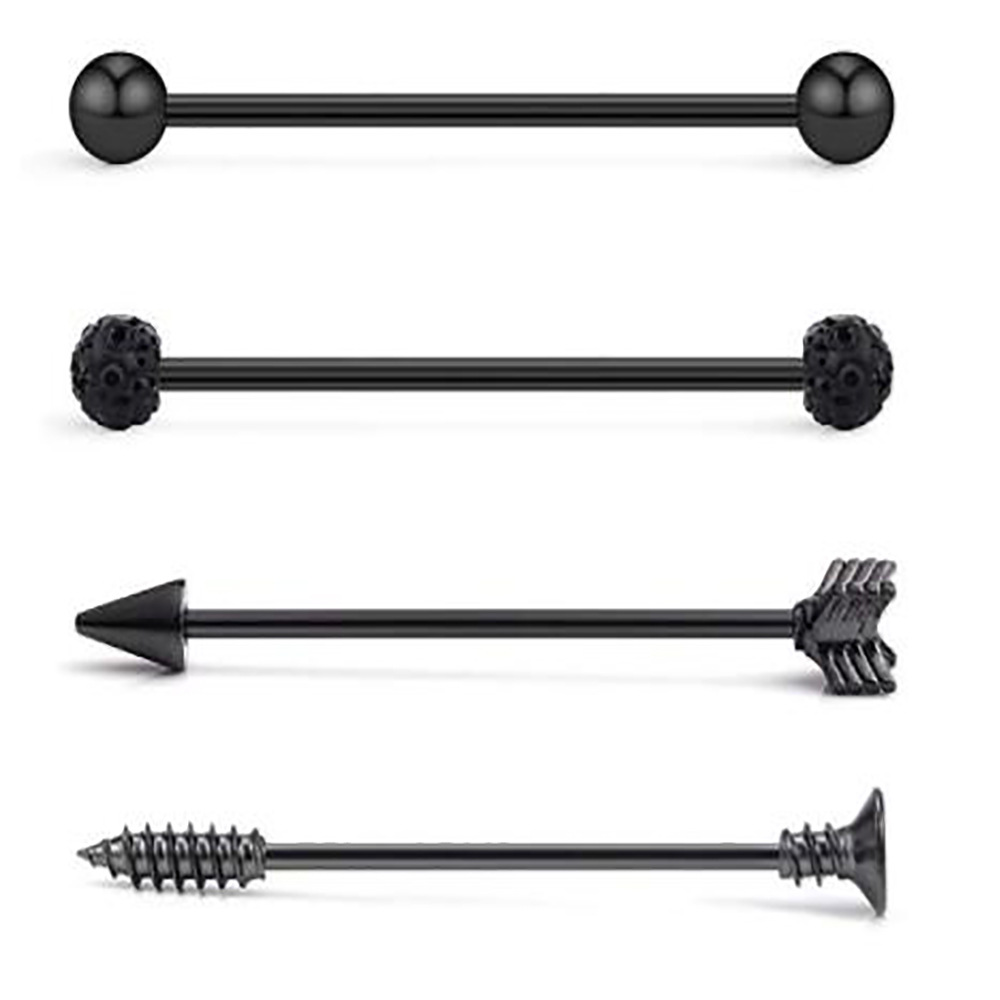 Industrial Barbell Set Arrow Earrings Double Ear Piercing Jewelry Stainless Steel Black detail image 7
