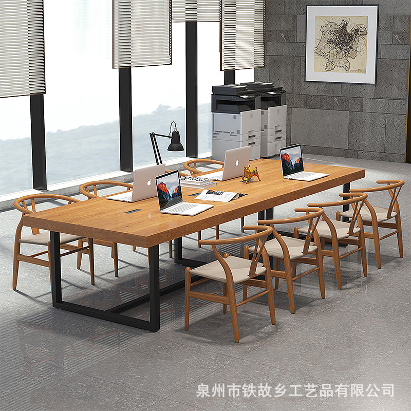 Simple company solid wood office desk and chair combination modern staff training conference negotiation table studio wrought iron table Simple company solid wood office desk and chair combination modern staff training conference negotiation table studio wrought iron table