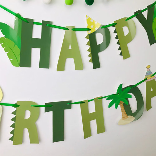 Hot selling dinosaur happy birthday la Hua La flag dinosaur banner forest theme party decoration bunting