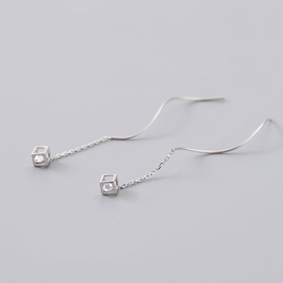 s925 Sterling Silver Rubik's Cube Ear line Box Diamond Earrings the republic of korea have more cash than can be accounted for tassels fashion Earrings wholesale