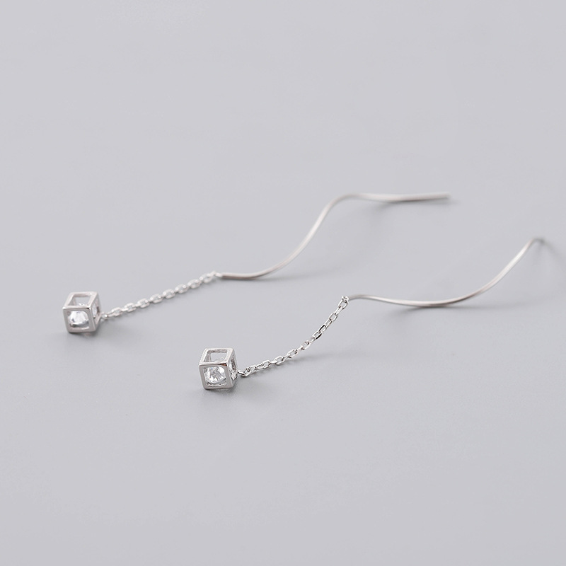 s925 Sterling Silver Rubik's Cube Ear line Box Diamond Earrings the republic of korea have more cash than can be accounted for tassels fashion Earrings wholesale