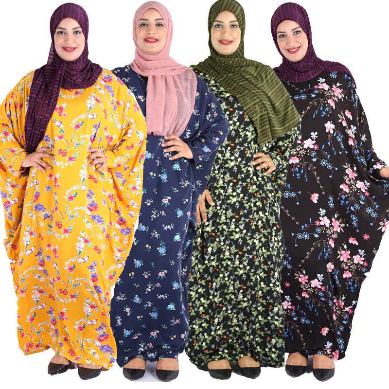 跨境一件代发新款阿拉伯穆斯林人棉休闲服装 多种花色蝙蝠袖长袍详情1