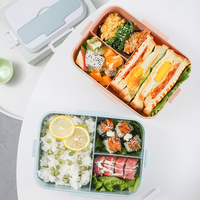 分格加深饭盒 便捷学生日式便当盒 便携礼品卡扣饭盒微波炉通用|ru