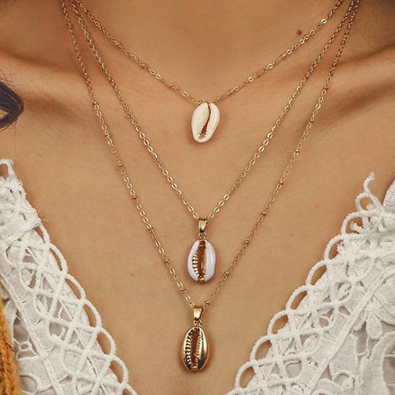 Bohemian Multi-layer Necklace Fashion Three-layer Natural Shell Pendant Necklace Wholesale Nihaojewelry display picture 2