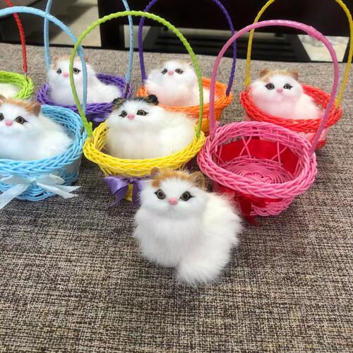 Simulation cat animal makes sounds, basket-style kitten toy, zodiac animal ornament model, animal small kitten ornament plush