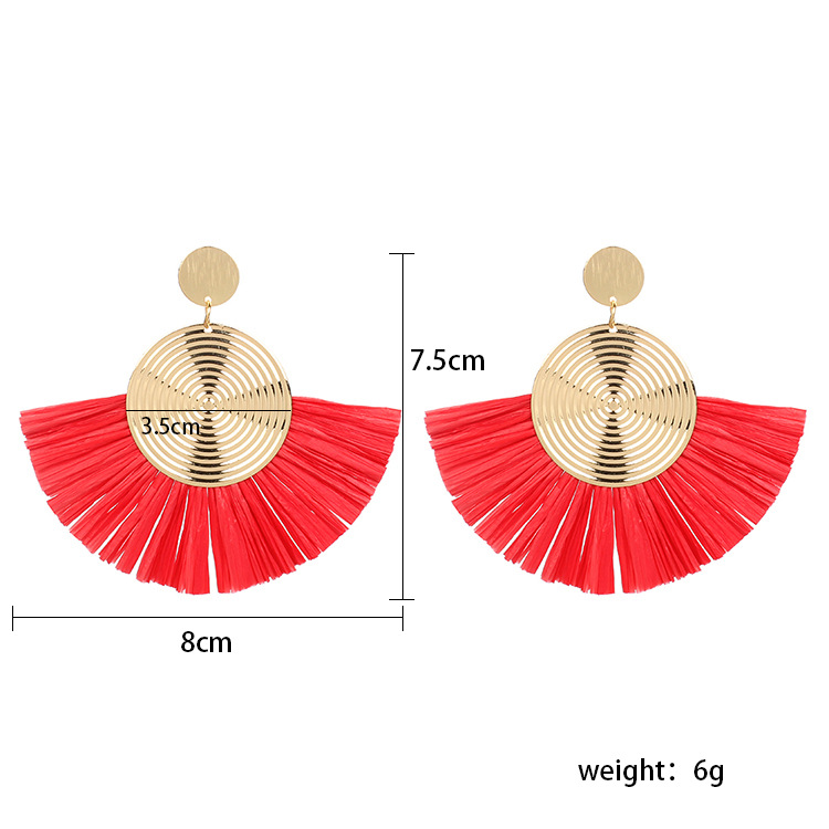 Retro Fan-shaped Raffia Ethnic Style Exaggerated Bohemian Tassel Earrings display picture 13