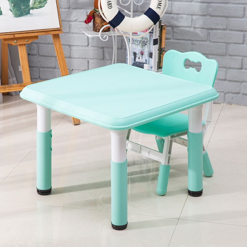儿童桌椅套装塑料宝幼儿园学习画画玩具写字桌 可升降调节 正方桌|ru