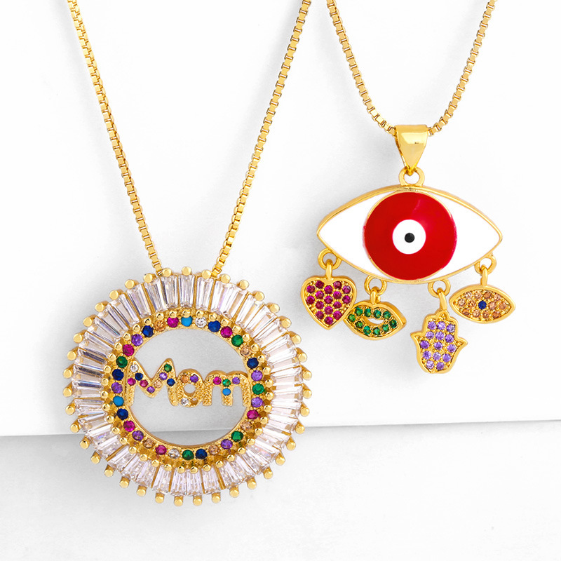 Fashion Temperament Wild Inlaid Color Diamond Mom Drop Oil Eye Necklace display picture 2