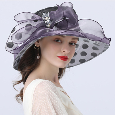 Evening party polka dot fedoras hat horserace large brim hat Europe and the United States sun hat fashion