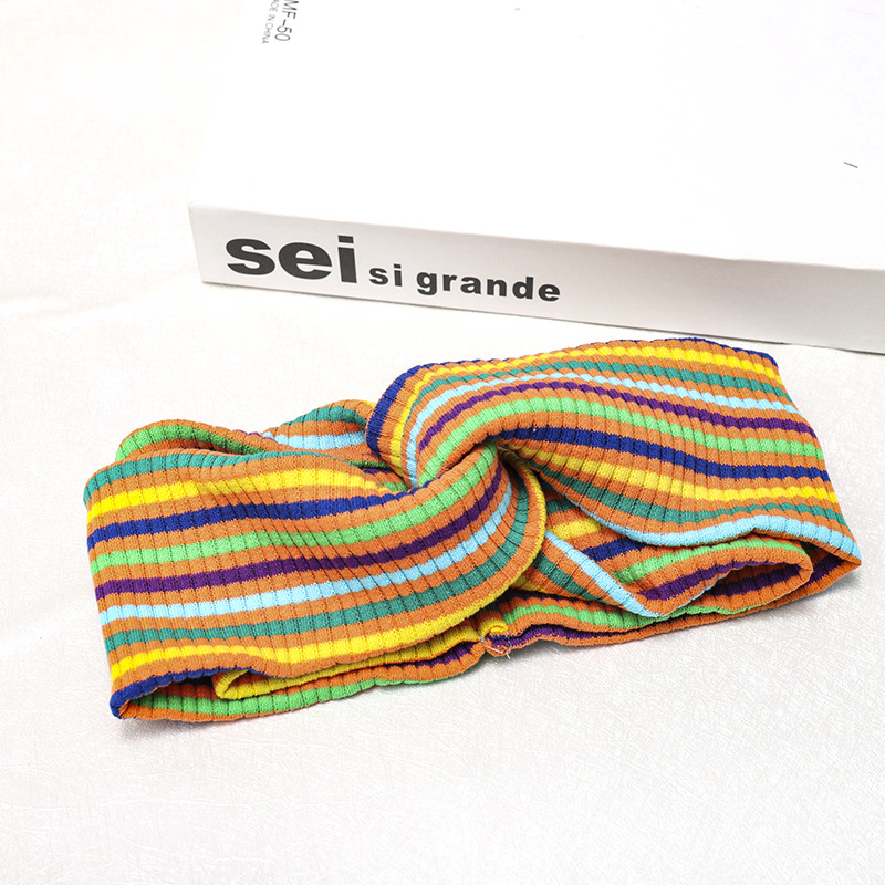 Rainbow Striped Headband Autumn And Winter Hot Sale Knotted Headscarf display picture 5