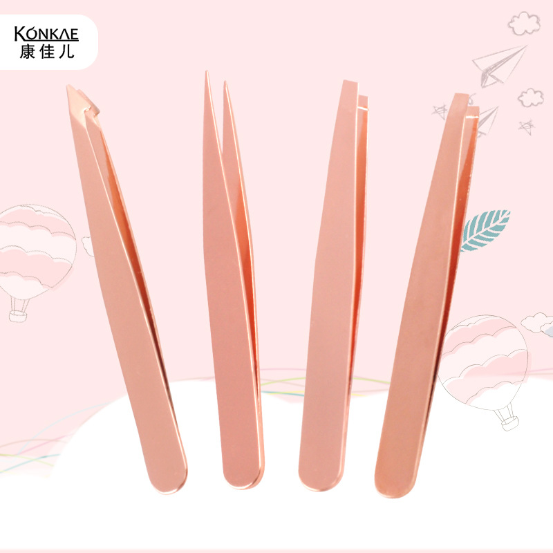 厂家直供不锈钢镊子 正斜口眉夹 修理眉毛夹斜角拔毛夹化妆工具