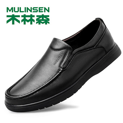 新款男士休闲鞋 头层牛皮男鞋 木林森商务套脚皮鞋软底男鞋子代发|ms