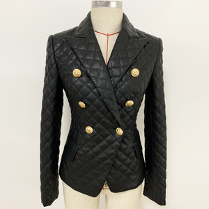 Blazer double breasted lion button slim seam diamond leather suit jacket