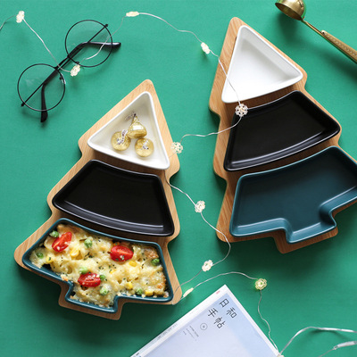 聖誕樹陶瓷水果盤客廳家用創意現代分格幹果盤糖果盒餐具