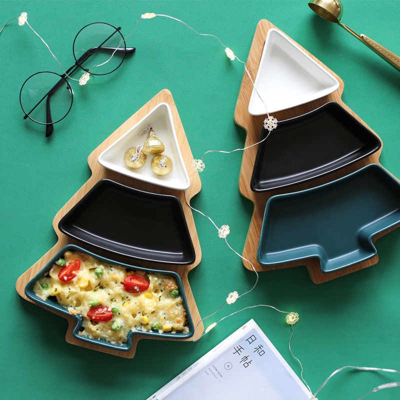 聖誕樹陶瓷水果盤客廳家用創意現代分格幹果盤糖果盒餐具