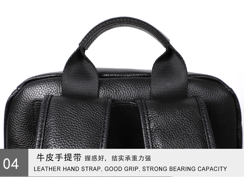 Ba lô nam da bò thật lớp đầu cỡ lớn 41×28×12 cm, ngăn laptop 14 inch chống nước — Màu đen chi tiết 17