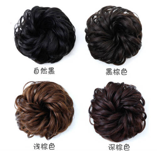 Wig circle ball head synthetic hair cap tie hair pack curling iron flower bud woman head flower fluffy curly hair large hair tie
