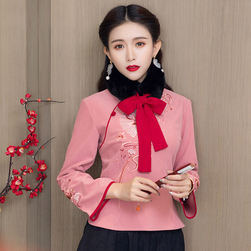 Chinese dress oriental qipao for women girls  tang suit jacket paragraph cheongsam coat Chinese style  embroidered the tea zen art  blouses qipao dress for female