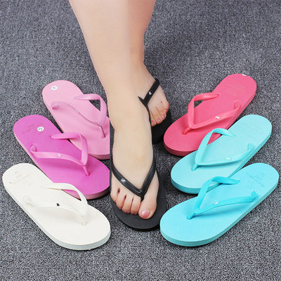 2019 summer Explosive money Fawn flip flops Flat bottom sandals  Solid lady new pattern lovers pinkycolor Beach shoes