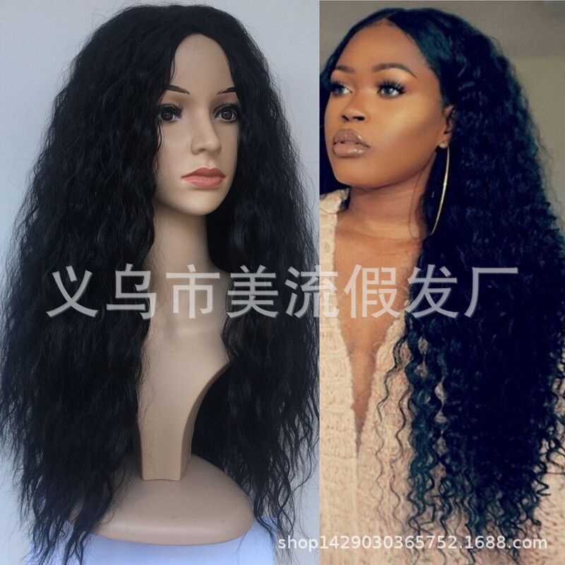 Black Corn Hot Small Wave Medium Long Curly Hair Wig Headgear Wig European and American African Black Explosive Head Black Corn Hot Small Wave Medium Long Curly Hair Wig Headgear Wig European and American African Black Explosive Head