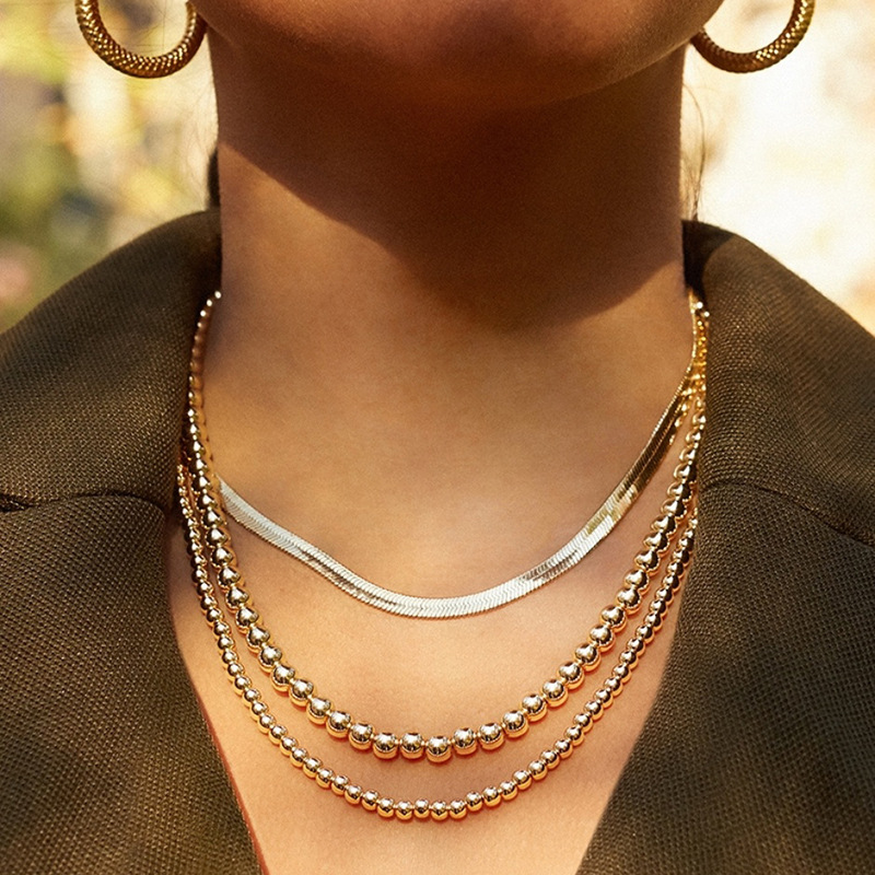 New Clavicle Chain Retro Simple Big Brand Bead Chain Three-layer Necklace Women display picture 6