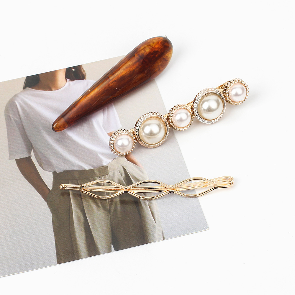13g Weight Headwear Classification Birthday Occasion Women'S Gender Coffee, Grey, White, Black Color Korean Geometric Pearl Alloy Hairpin Set 5
