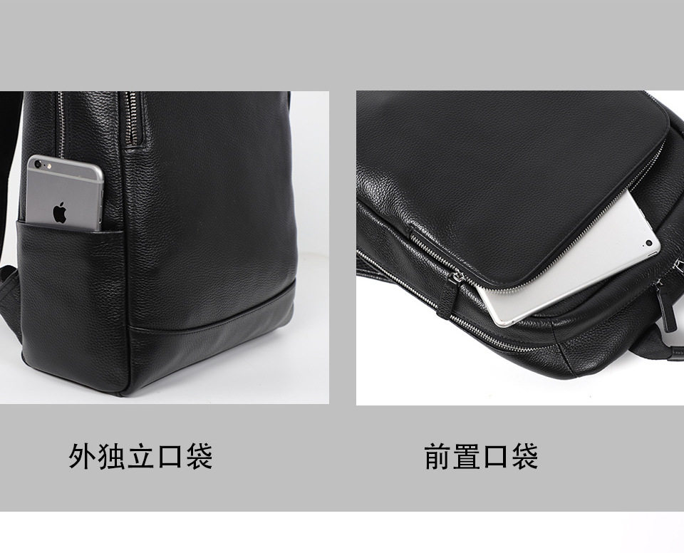 Ba lô nam da bò thật lớp đầu cỡ lớn 41×28×12 cm, ngăn laptop 14 inch chống nước — Màu đen chi tiết 6