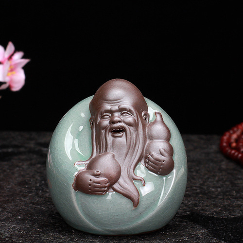Zen Fu Lu Shou Wealth God Buddha Statue Feng Shui Lucky Ceramic Home Car Ornament Ceramic Tea Pet Fu Lu Shou Tea Play