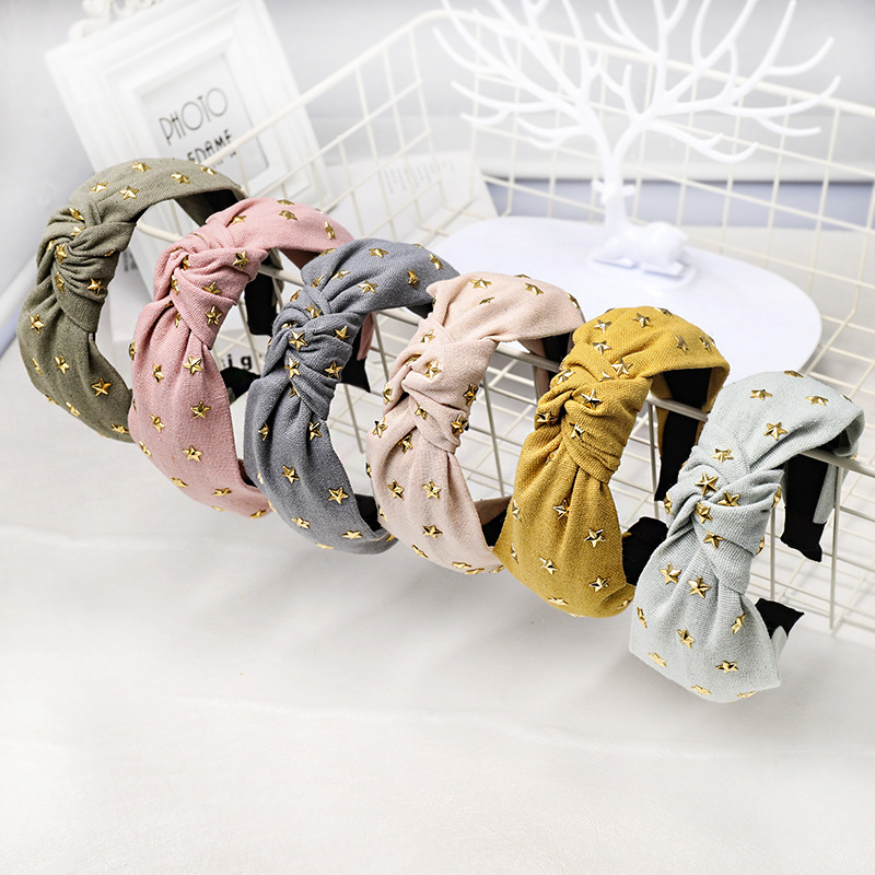 Cloth Headband Korean Simple Solid Color Rhinestone Star Knot Headband display picture 14