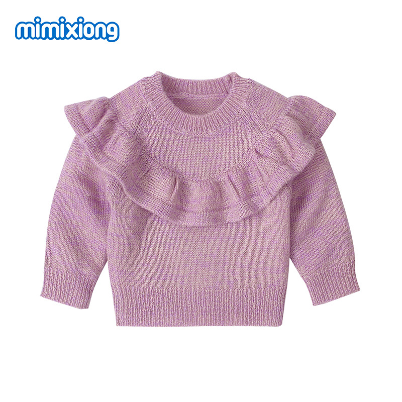 ins热卖款女童长袖针织荷叶边毛衣纯色