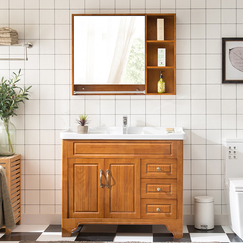 Wholesale solid wood bathroom cabinet combination washbasin simple modern washbasin oak bathroom cabinet