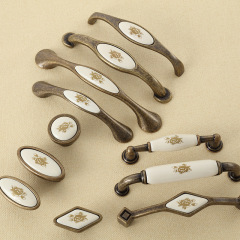 Ceramic handle European zinc alloy modern simple cabinet wardrobe door children's round single hole antique handle handle