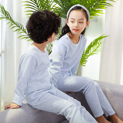 秋冬新款纯色儿童棉柔加厚加绒保暖内衣套装男女童中大童秋衣秋裤|ms