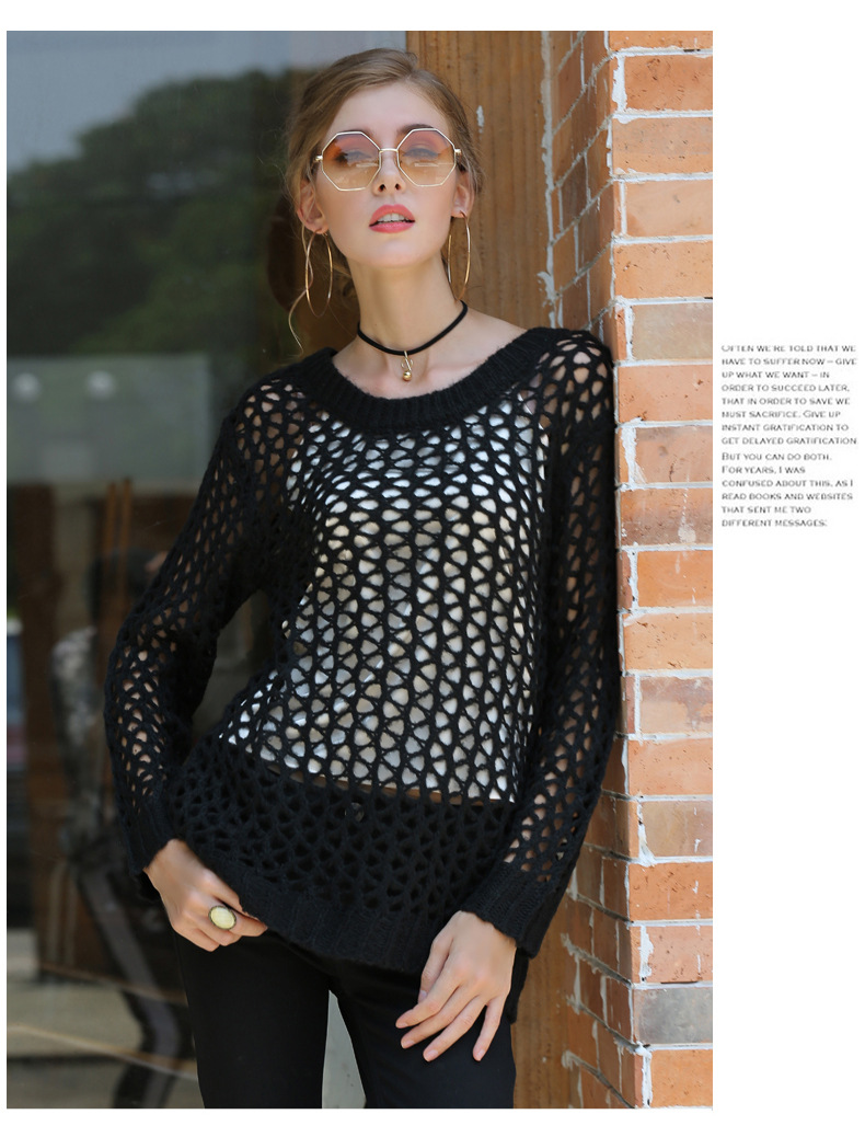 long-sleeved bottoming pullover thin sexy hollow knit sweater NSYH7473
