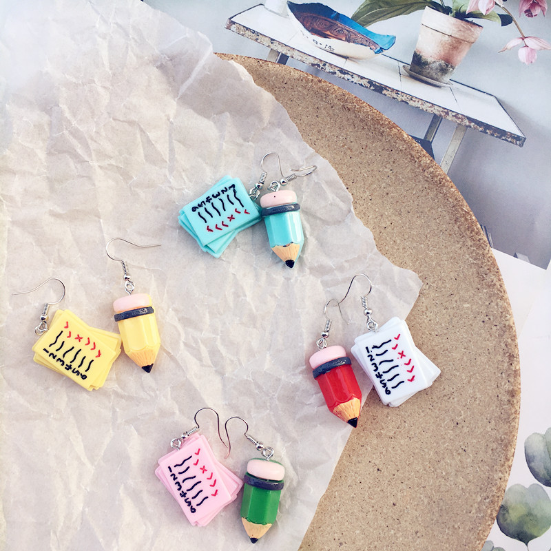 1 Pair Quantity Daily Occasion 1 Pair Cartoon Style Geometric Pencil Resin Drop Earrings