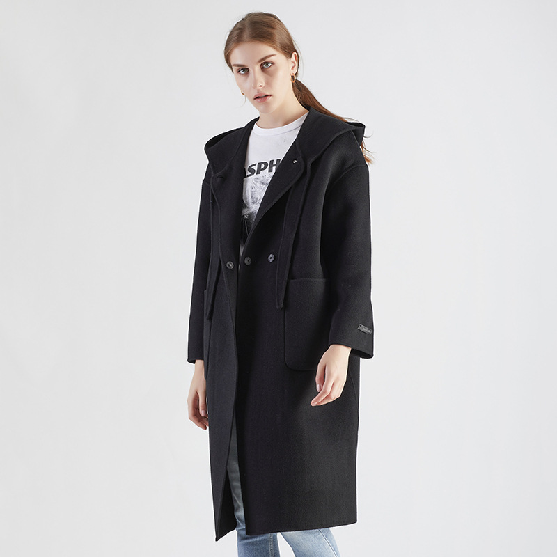2019 Autumn and winter new pattern Two-sided Cashmere overcoat Mid length version Self cultivation wool coat Solid Hooded Women's wear goods in stock