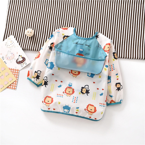 Children's smock long-sleeved waterproof reverse dressing baby eating clothes baby bib eating pocket painting clothes manufacturer wholesale