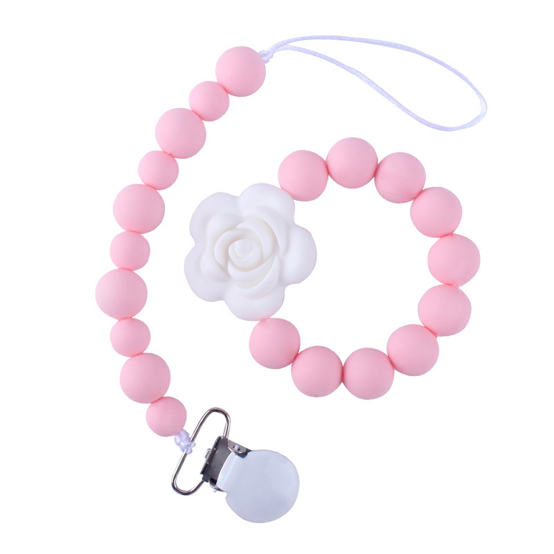 Productos del bebé silicona teether bebé flor dibujos animados silicona juguete teether chupete traje