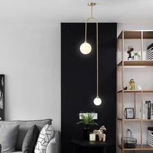 北歐卧室床頭吊燈后現代客廳簡約輕奢個性創意樓梯間圓球金色銅燈