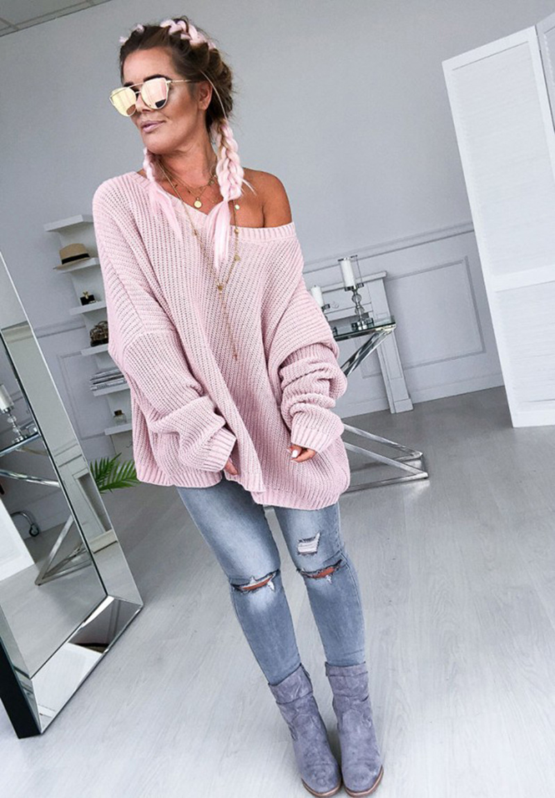 new casual loose solid color long-sleeved sweater  NSLK11369